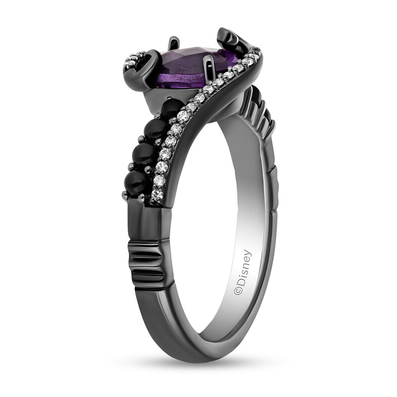 Collector's Edition Enchanted Disney The Little Mermaid Oval Amethyst and Diamond Bypass Ring in Black Sterling Silver
