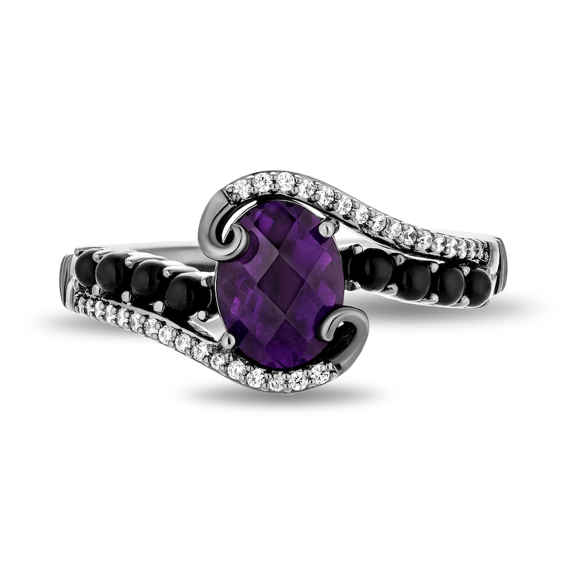 Collector's Edition Enchanted Disney The Little Mermaid Oval Amethyst and Diamond Bypass Ring in Black Sterling Silver