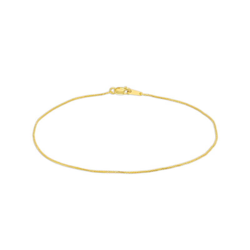 0.85mm Wheat Chain Anklet in Solid 10K Gold - 10"