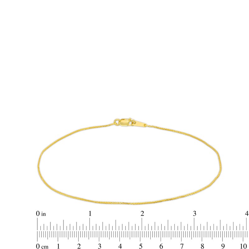 0.85mm Wheat Chain Anklet in Solid 10K Gold - 10"