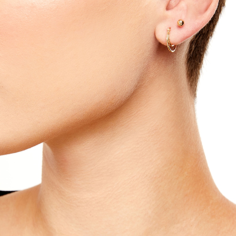 4.0mm Polished Ball Stud Earrings and Diamond-Cut 13.0mm Hoop Earrings Set in 14K Gold|Peoples Jewellers