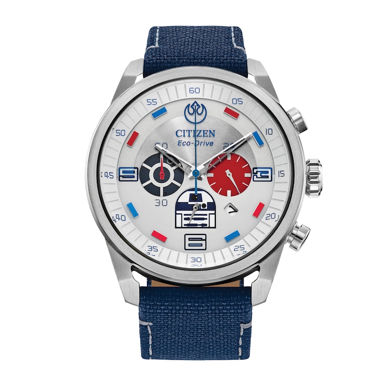 Men's Citizen Eco-Drive® Star Wars™ R2-D2™ Blue Cordura Strap Chronograph Watch (Model: CA4219-03W)|Peoples Jewellers