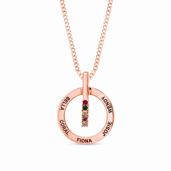 Gemstone Bar Engravable Circle Pendant (2-5 Stones and Lines