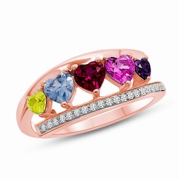 Heart-Shaped Gemstone and 0.08 CT. T.W. Diamond Bypass Open Shank Ring (1-5 Stones)