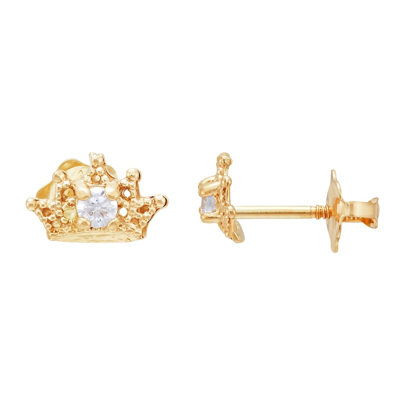 Child's Cubic Zirconia Crown Stud Earrings in 14K Gold