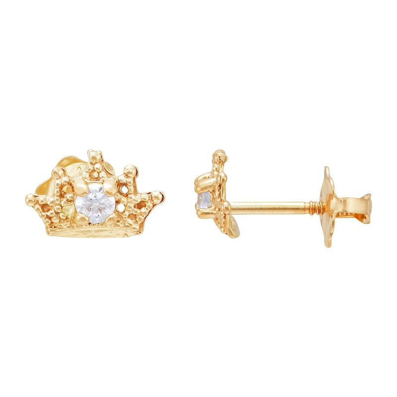 Main Image 2 of Child's Cubic Zirconia Crown Stud Earrings in 14K Gold
