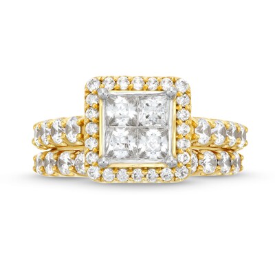2.00 CT. T.W. Quad Princess-Cut Diamond Frame Bridal Set in 14K Gold