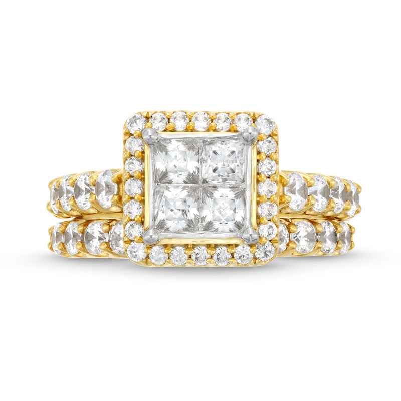 2.00 CT. T.W. Quad Princess-Cut Diamond Frame Bridal Set in 14K Gold