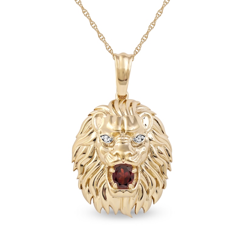 Men's Garnet and Diamond Accent Lion's Head Pendant in 10K Gold - 22"|Peoples Jewellers
