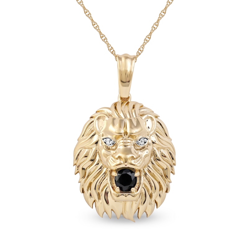 Men's Black Spinel and Diamond Accent Lion's Head Pendant in 10K Gold - 22"|Peoples Jewellers