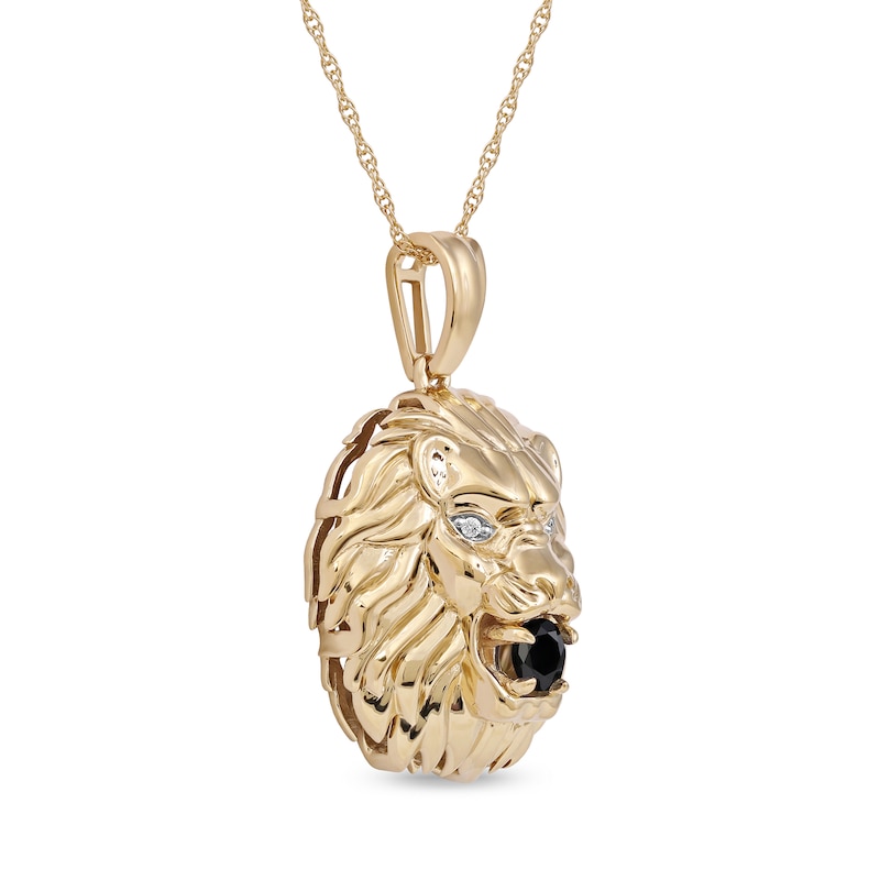 Men's Black Spinel and Diamond Accent Lion's Head Pendant in 10K Gold - 22"