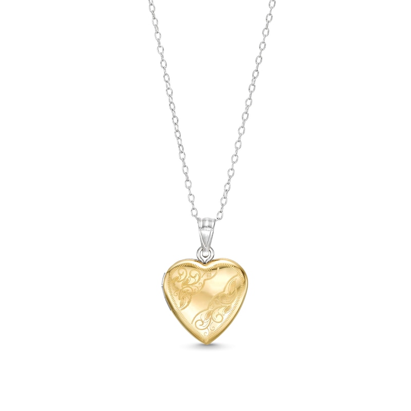 Filigree 16.0mm Heart-Shaped Locket in Sterling Silver and 10K Gold|Peoples Jewellers