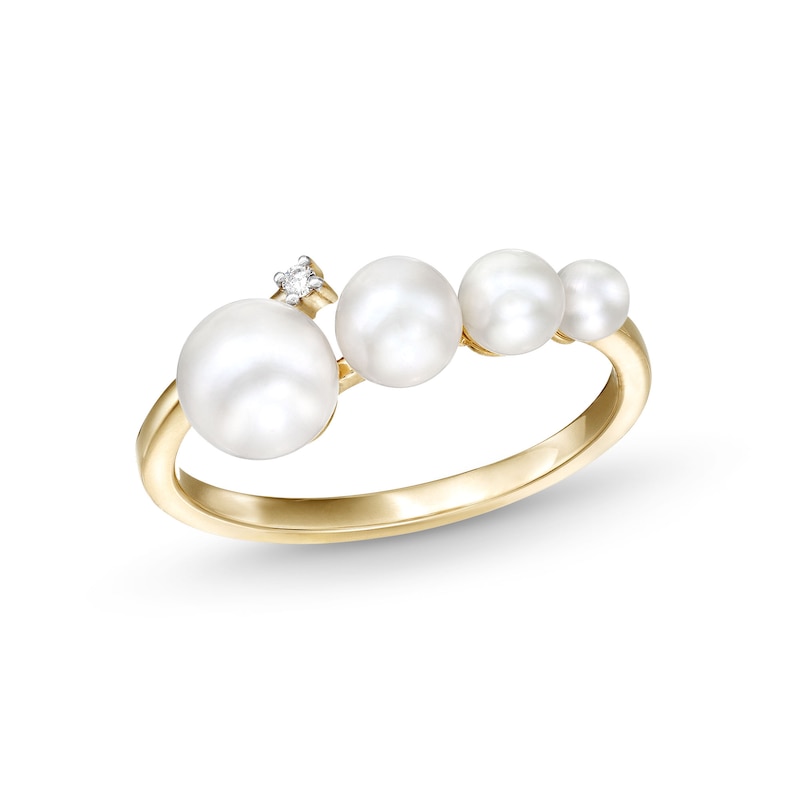 Graduated Cultured Freshwater Pearl and Diamond Accent Wrap Open Shank Ring in 10K Gold - Size 7