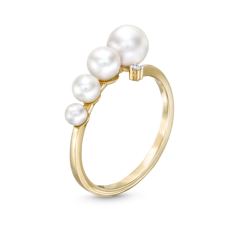 Graduated Cultured Freshwater Pearl and Diamond Accent Wrap Open Shank Ring in 10K Gold - Size 7|Peoples Jewellers