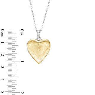 Filigree with "mom" 20.0mm Heart-Shaped Locket in Sterling Silver and 10K Gold