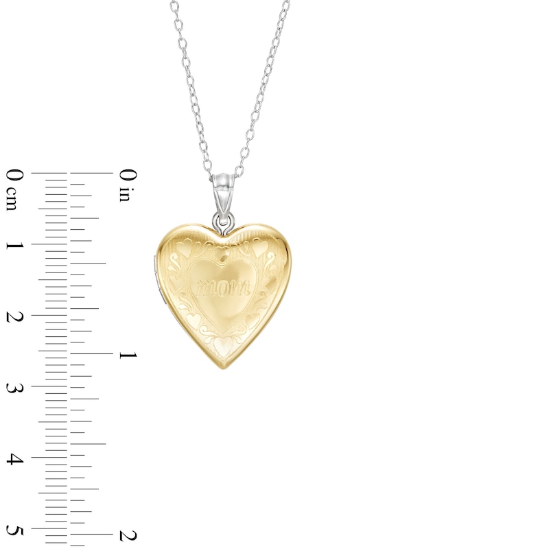 Filigree with "mom" 20.0mm Heart-Shaped Locket in Sterling Silver and 10K Gold|Peoples Jewellers