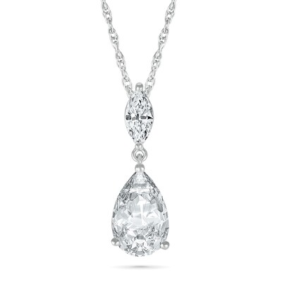 Pear-Shaped and Marquise White Lab-Created Sapphire Dangle Pendant in Sterling Silver