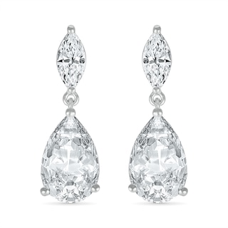 Pear-Shaped and Marquise White Lab-Created Sapphire Dangle Drop Earrings in Sterling Silver