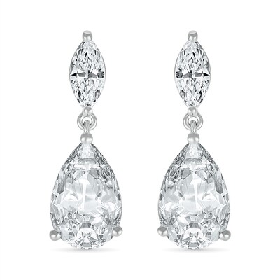 Pear-Shaped and Marquise White Lab-Created Sapphire Dangle Drop Earrings in Sterling Silver