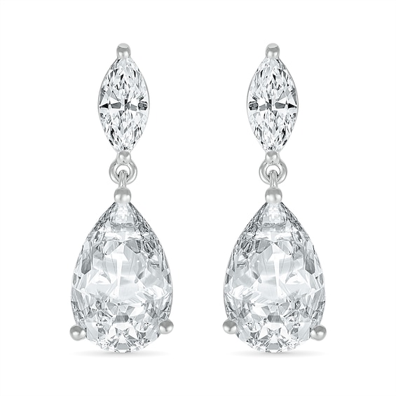 Pear-Shaped and Marquise White Lab-Created Sapphire Dangle Drop Earrings in Sterling Silver
