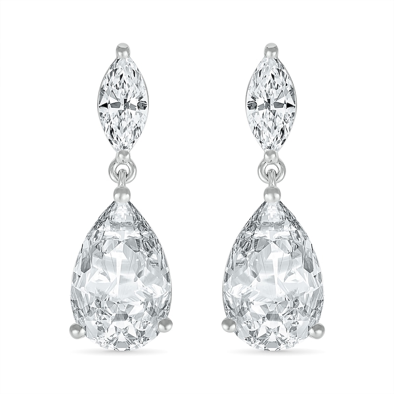 Pear-Shaped and Marquise White Lab-Created Sapphire Dangle Drop Earrings in Sterling Silver