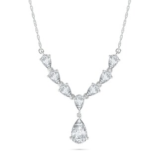 Pear-Shaped White Lab-Created Sapphire Dangle "Y" Necklace in Sterling Silver