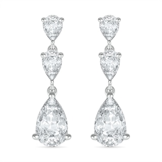Pear-Shaped White Lab-Created Sapphire Three Stone Dangle Drop Earrings in Sterling Silver