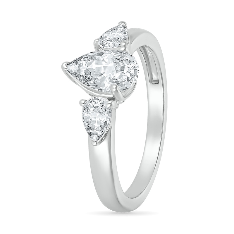 Pear-Shaped White Lab-Created Sapphire Three Stone Ring in Sterling Silver