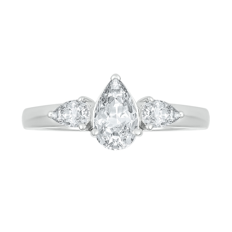 Pear-Shaped White Lab-Created Sapphire Three Stone Ring in Sterling Silver