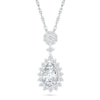 Thumbnail Image 1 of Pear-Shaped White Lab-Created Sapphire Sunburst Frame Drop Pendant in Sterling Silver