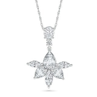 Multi-Shaped White Lab-Created Sapphire Flower Drop Pendant in Sterling Silver