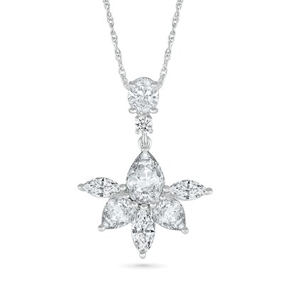 Multi-Shaped White Lab-Created Sapphire Flower Drop Pendant in Sterling Silver