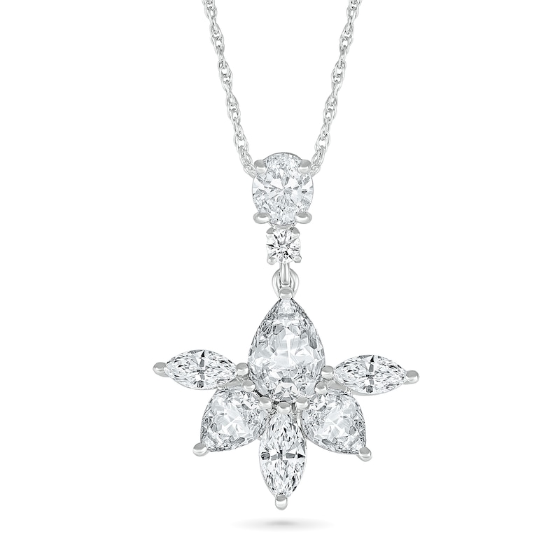 Multi-Shaped White Lab-Created Sapphire Flower Drop Pendant in Sterling Silver