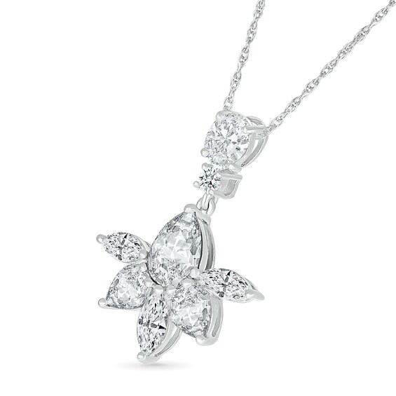 Multi-Shaped White Lab-Created Sapphire Flower Drop Pendant in Sterling Silver