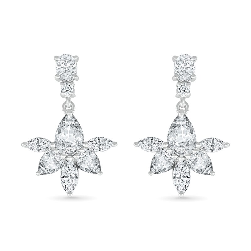 Multi-Shaped White Lab-Created Sapphire Flower Drop Earrings in Sterling Silver