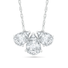Pear-Shaped White Lab-Created Sapphire Three Stone Necklace in Sterling Silver