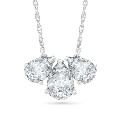 Pear-Shaped White Lab-Created Sapphire Three Stone Necklace in Sterling Silver