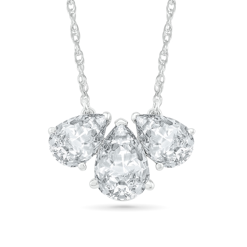 Pear-Shaped White Lab-Created Sapphire Three Stone Necklace in Sterling Silver|Peoples Jewellers