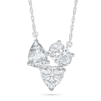 Oval, Pear and Heart-Shaped White Lab-Created Sapphire Cluster Necklace in Sterling Silver