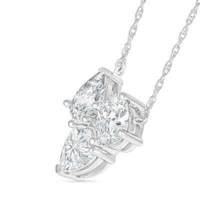 Oval, Pear and Heart-Shaped White Lab-Created Sapphire Cluster Necklace in Sterling Silver