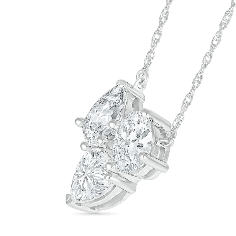 Oval, Pear and Heart-Shaped White Lab-Created Sapphire Cluster Necklace in Sterling Silver