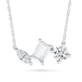 Round, Marquise and Emerald-Cut White Lab-Created Sapphire Cluster Necklace in Sterling Silver