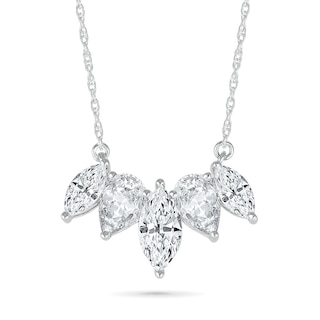 Alternating Marquise and Pear-Shaped White Lab-Created Sapphire Necklace in Sterling Silver