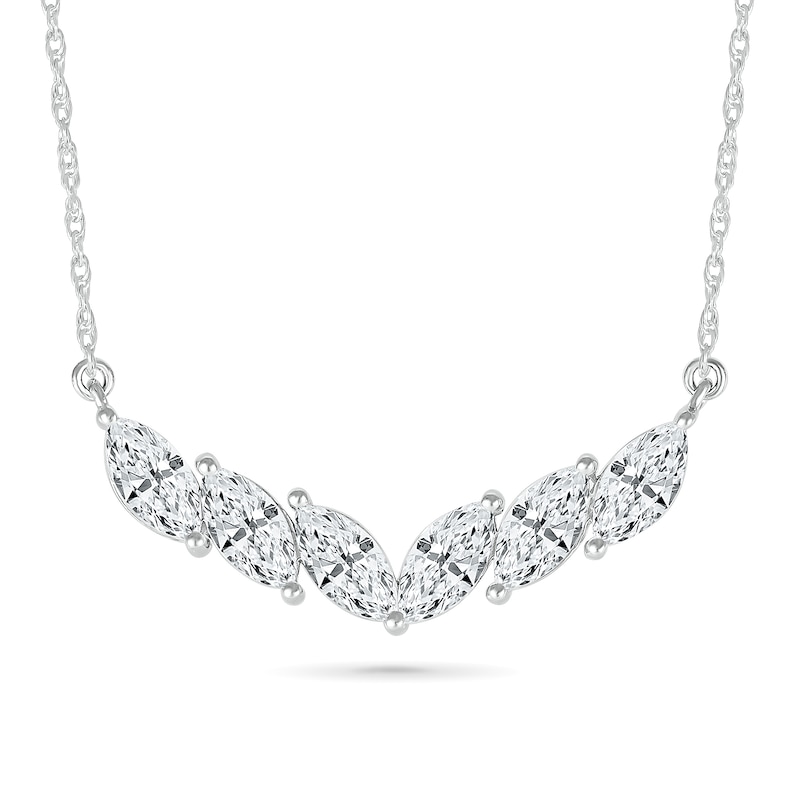 Tilted Marquise White Lab-Created Sapphire Necklace in Sterling Silver