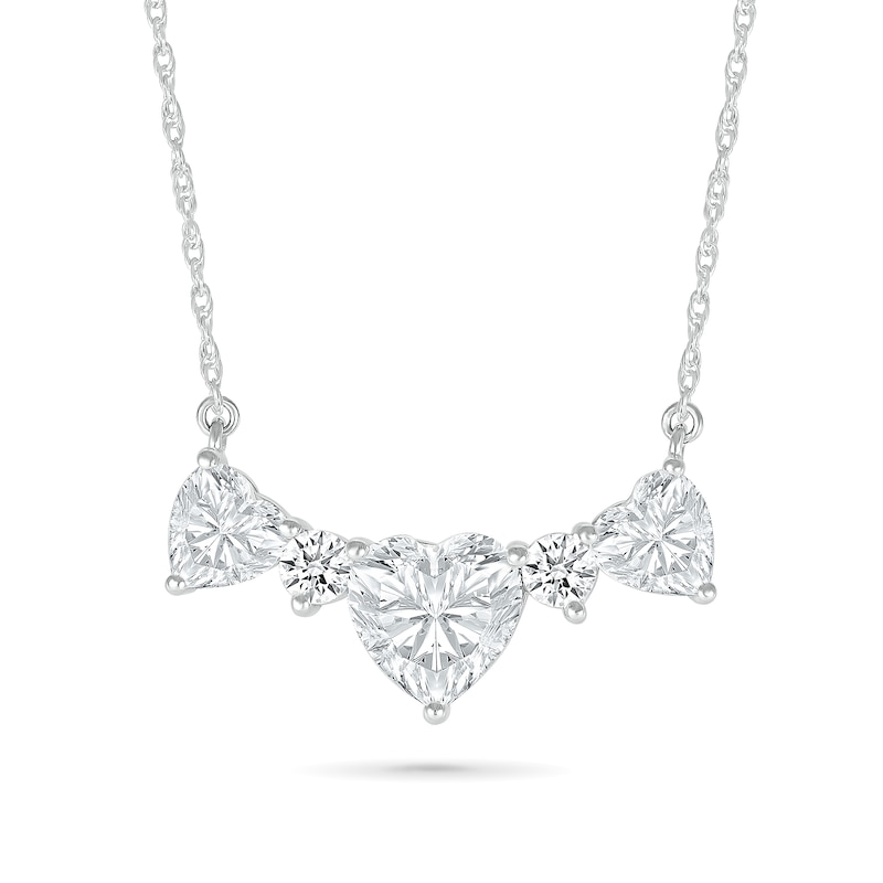 Heart-Shaped White Lab-Created Sapphire Alternating Necklace in Sterling Silver