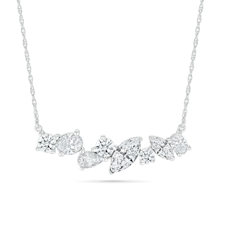 Multi-Shaped White Lab-Created Sapphire Cluster Line Necklace in Sterling Silver