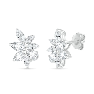 Marquise and Pear-Shaped White Lab-Created Sapphire Cluster Stud Earrings in Sterling Silver