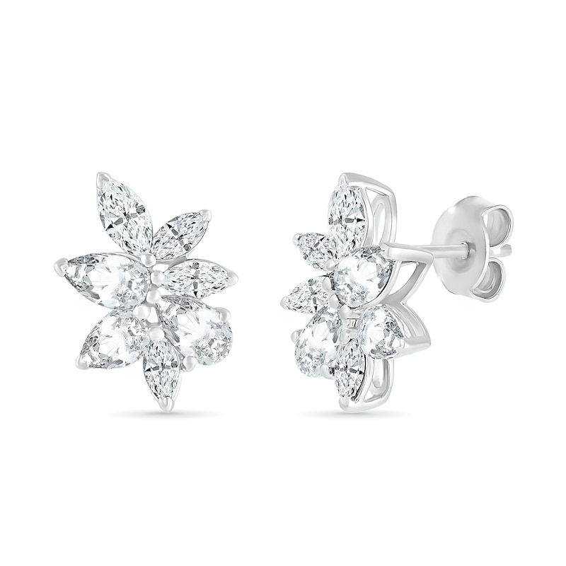 Marquise and Pear-Shaped White Lab-Created Sapphire Cluster Stud Earrings in Sterling Silver|Peoples Jewellers