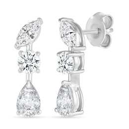 Round, Marquise and Pear-Shaped White Lab-Created Sapphire Alternating Station Drop Earrings in Sterling Silver
