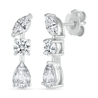 Round, Marquise and Pear-Shaped White Lab-Created Sapphire Alternating Station Drop Earrings in Sterling Silver